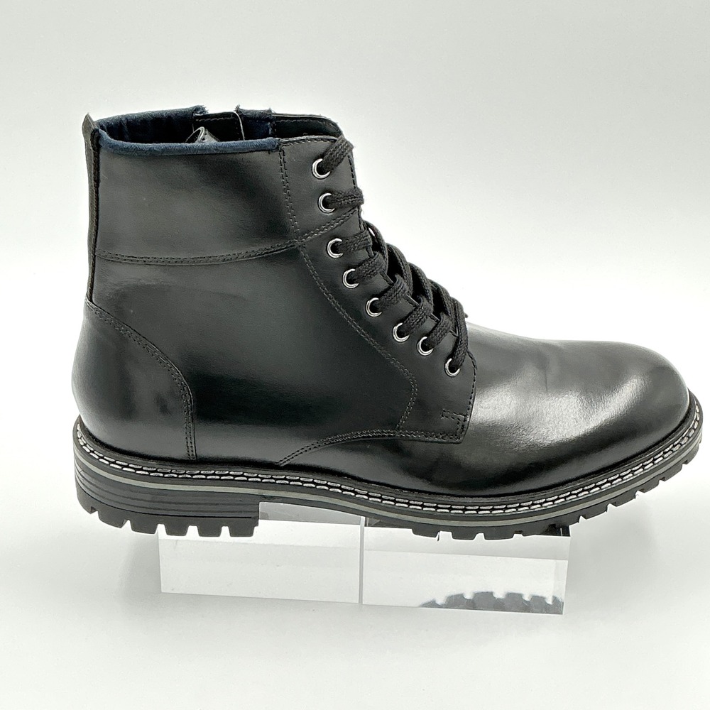 Steve Madden Mens Size 12 Combat Boot Black Leather Side Zip NEW Scotch $115